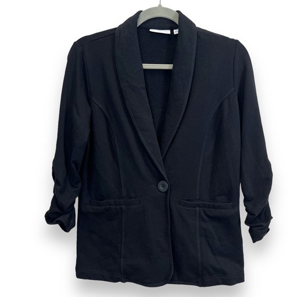 Susan Graver Jackets & Blazers - Susan Graver Jacket Womens XXS Black Cotton Single Button Casual Blazer Y2K